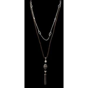 90s Lucky Brand Multilayer Chain And Leather Tassel Necklace
